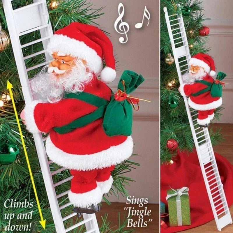 Santa Claus Doll Climbing Ladder with Music Christmas Tree Ornaments