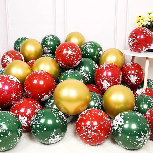 Chrome Gold Red Green Latex Balloons Christmas Decorations