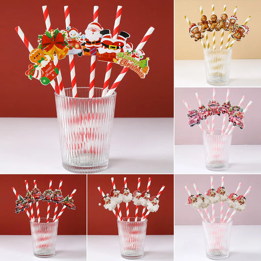 12pcs Christmas Paper Straws Merry Christmas