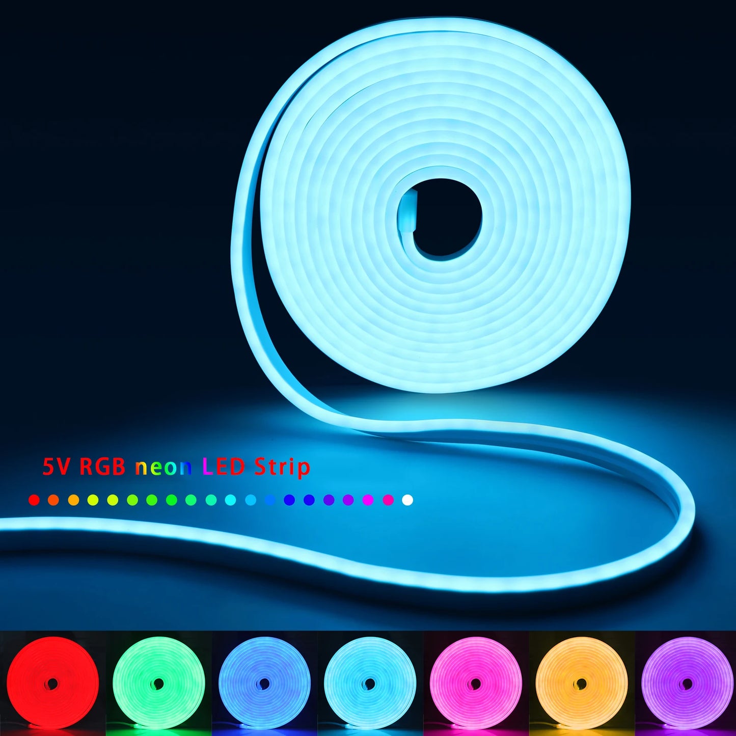 DC5V USB RGB Neon LED Strip, 1/2/3/4/5M IP65 Waterproof Neon Strip Bluetooth App and Remote Control