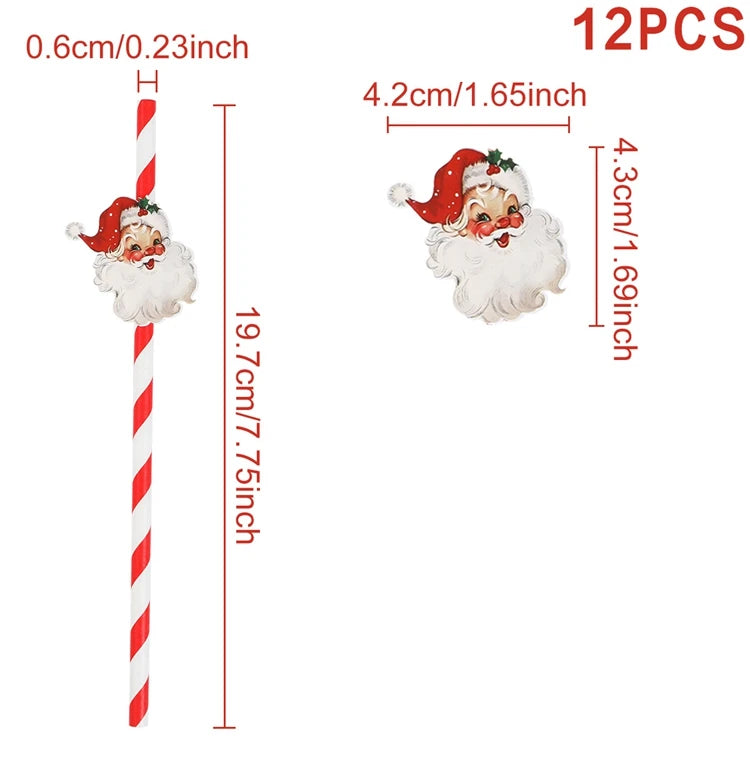 12pcs Christmas Paper Straws Merry Christmas