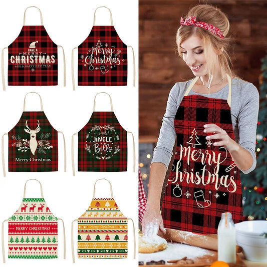 Linen Merry Christmas Apron  Kitchen Accessories