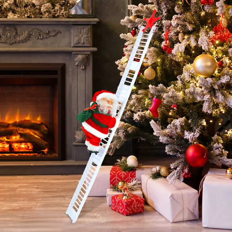 Santa Claus Doll Climbing Ladder with Music Christmas Tree Ornaments