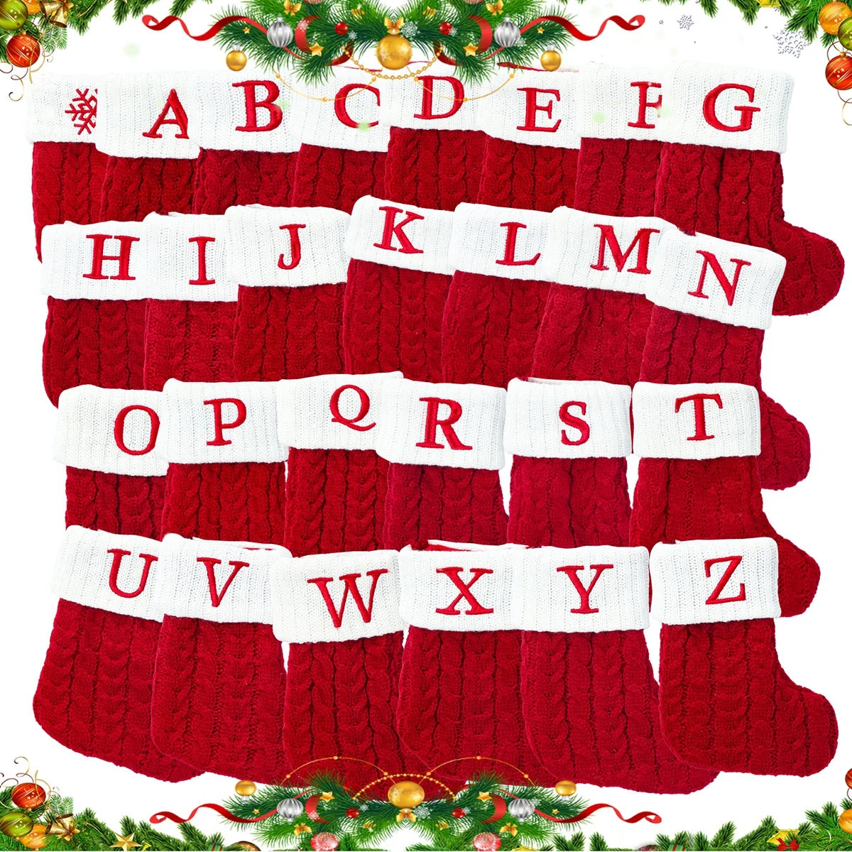 Christmas Socks Knitting Snowflake Letter Stocking