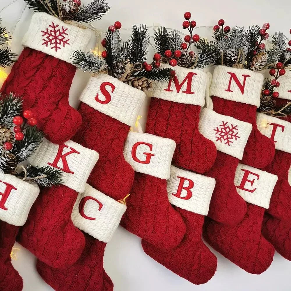 Christmas Socks Knitting Snowflake Letter Stocking