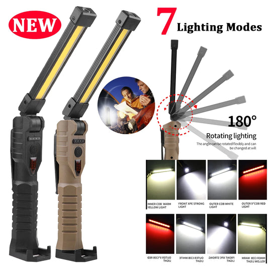 Multi Function COB LED Work Light USB Rechargeable Torch Foldable LED Flashlight.