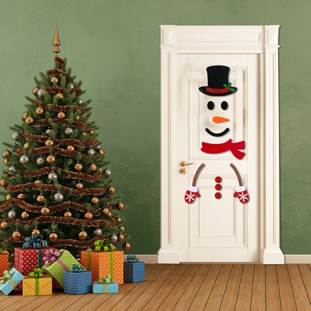 Christmas Door Window Stickers Felt Cloth Cartoon Snowman