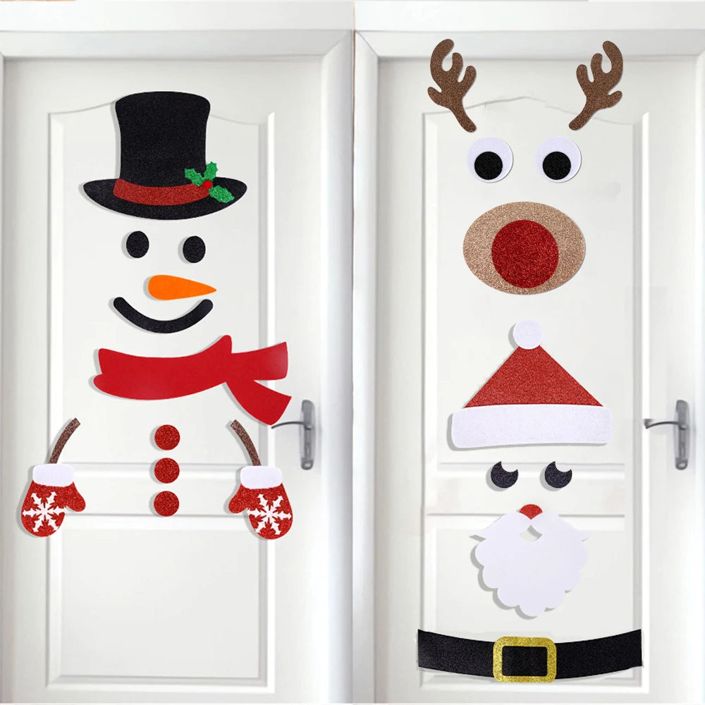 Christmas Door Window Stickers Felt Cloth Cartoon Snowman