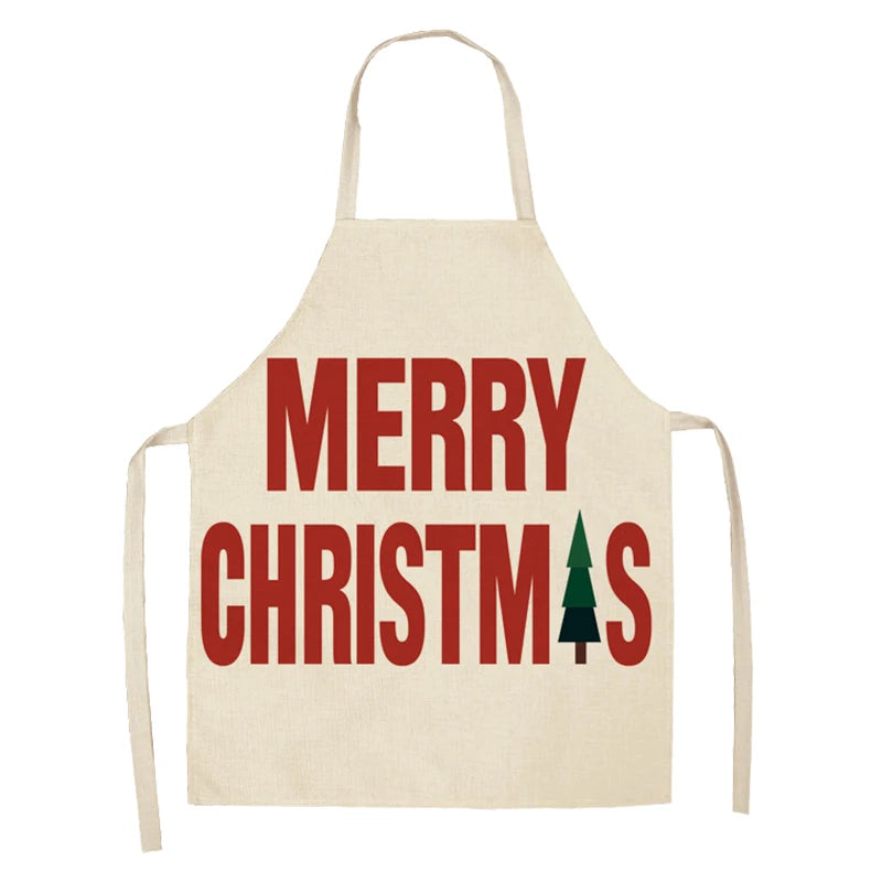 Linen Merry Christmas Apron  Kitchen Accessories