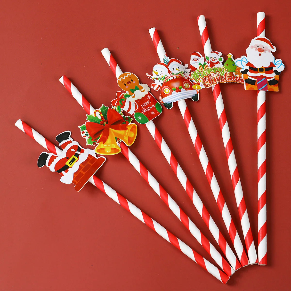 12pcs Christmas Paper Straws Merry Christmas