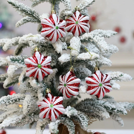 6pcs/box Christmas Tree Pendant Red Star Candy Snowflake.