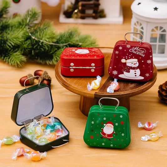 Mini Christmas Candy Iron Box Handbag Storage Box Xmas Gift Box Decoration Joy